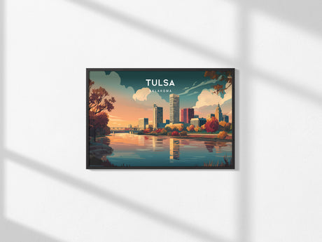 Tulsa, Oklahoma Landscape Poster | Golden Driller & Downtown Vacation Wall Art — framed and ready to hang, 2x3 in