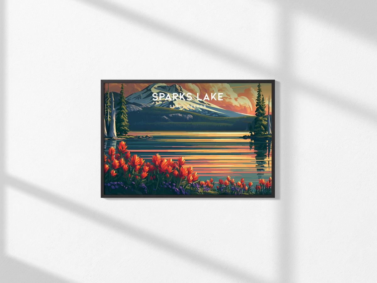 Sparks Lake Landscape Poster | Bend, Oregon Alpine Lake Framed or Unframed Travel Wall Art — framed and ready to hang, 2x3 in