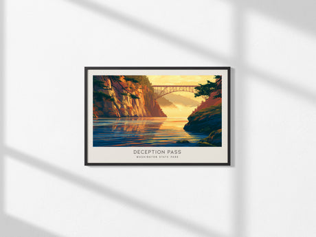 Deception Pass State Park Landscape Matte Border Poster | Whidbey Island, Washington Destination Print Travel Wall Art — fram