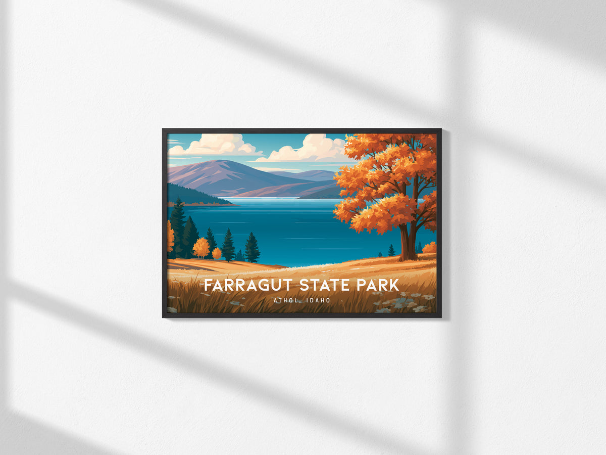 Farragut State Park Landscape Poster | Athol, Idaho Lakeside Pine Forest Framed or Unframed Wall Art — framed and ready to ha