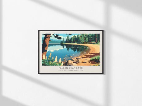 Fallen Leaf Lake Landscape Matte Border Poster | South Lake Tahoe, California Framed or Unframed Travel Gift — framed and rea