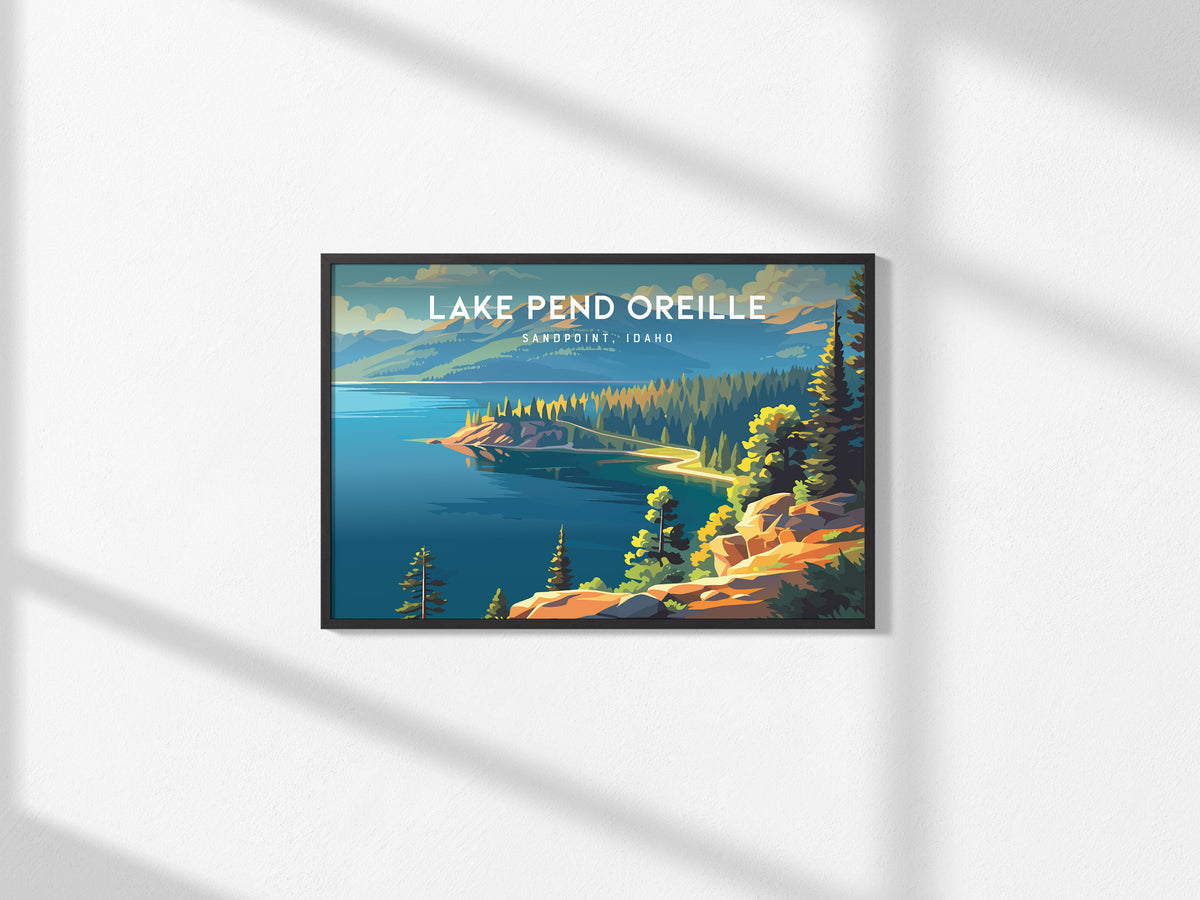 Lake Pend Oreille Landscape Poster | Sandpoint, Idaho Travel Wall Art — framed and ready to hang, 2x3 in