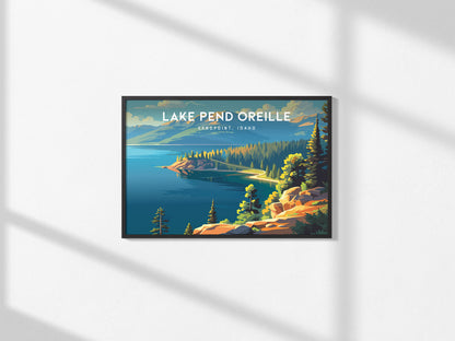 Lake Pend Oreille Landscape Poster | Sandpoint, Idaho Travel Wall Art — framed and ready to hang, 2x3 in