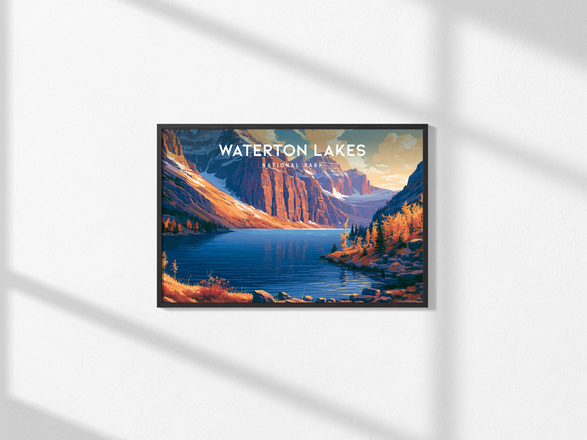 Waterton Lakes Landscape Poster | National Park Vacation Wall Art — framed and ready to hang, 2x3 in