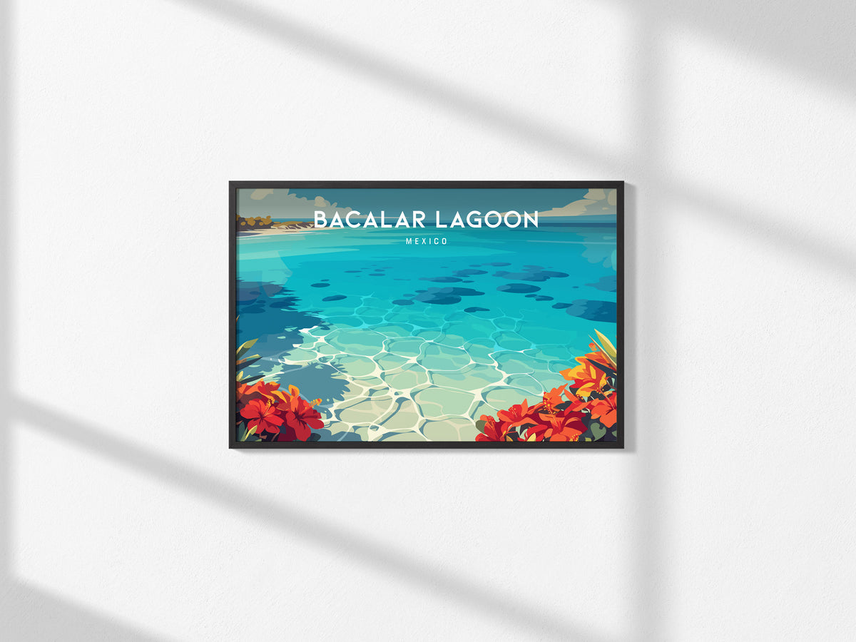 Bacalar Lagoon Landscape Poster | Mexico Vacation Wall Art Destination Print — framed and ready to hang, 2x3 in