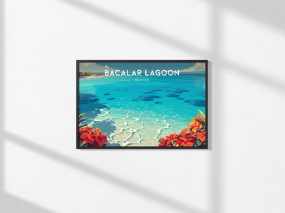 Bacalar Lagoon Landscape Poster | Mexico Vacation Wall Art Destination Print — framed and ready to hang, 2x3 in