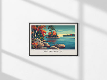 Moosehead Lake Landscape Matte Border Poster | Greenville, Maine Vacation Wall Art — framed and ready to hang, 2x3 in