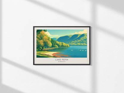 Lake Pepin Landscape Matte Border Poster | Minnesota Travel Gift Beach House Decor — framed and ready to hang, 2x3 in
