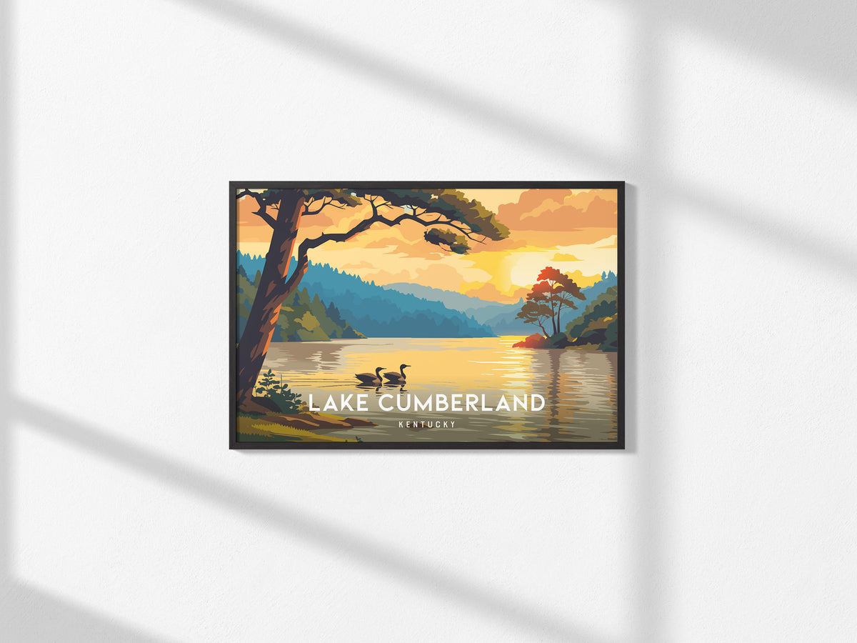Lake Cumberland, Kentucky Landscape Poster | Framed or Unframed Lake House Decor Wall Art — framed and ready to hang, 2x3 in