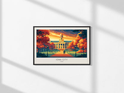 Iowa City Landscape Matte Border Poster | Iowa Framed or Unframed Travel Gift — framed and ready to hang, 2x3 in