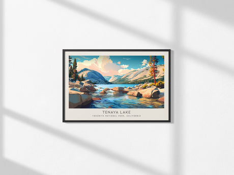 Tenaya Lake Landscape Matte Border Poster | Yosemite National Park, California Framed or Unframed Travel Gift — framed and re