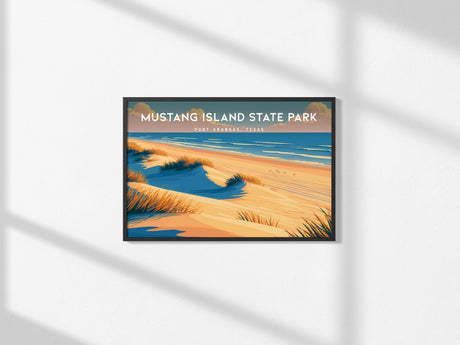 Mustang Island State Park, Port Aransas, Texas Landscape Poster | Coastal Beach Decor Wall Art — framed and ready to hang, 2x