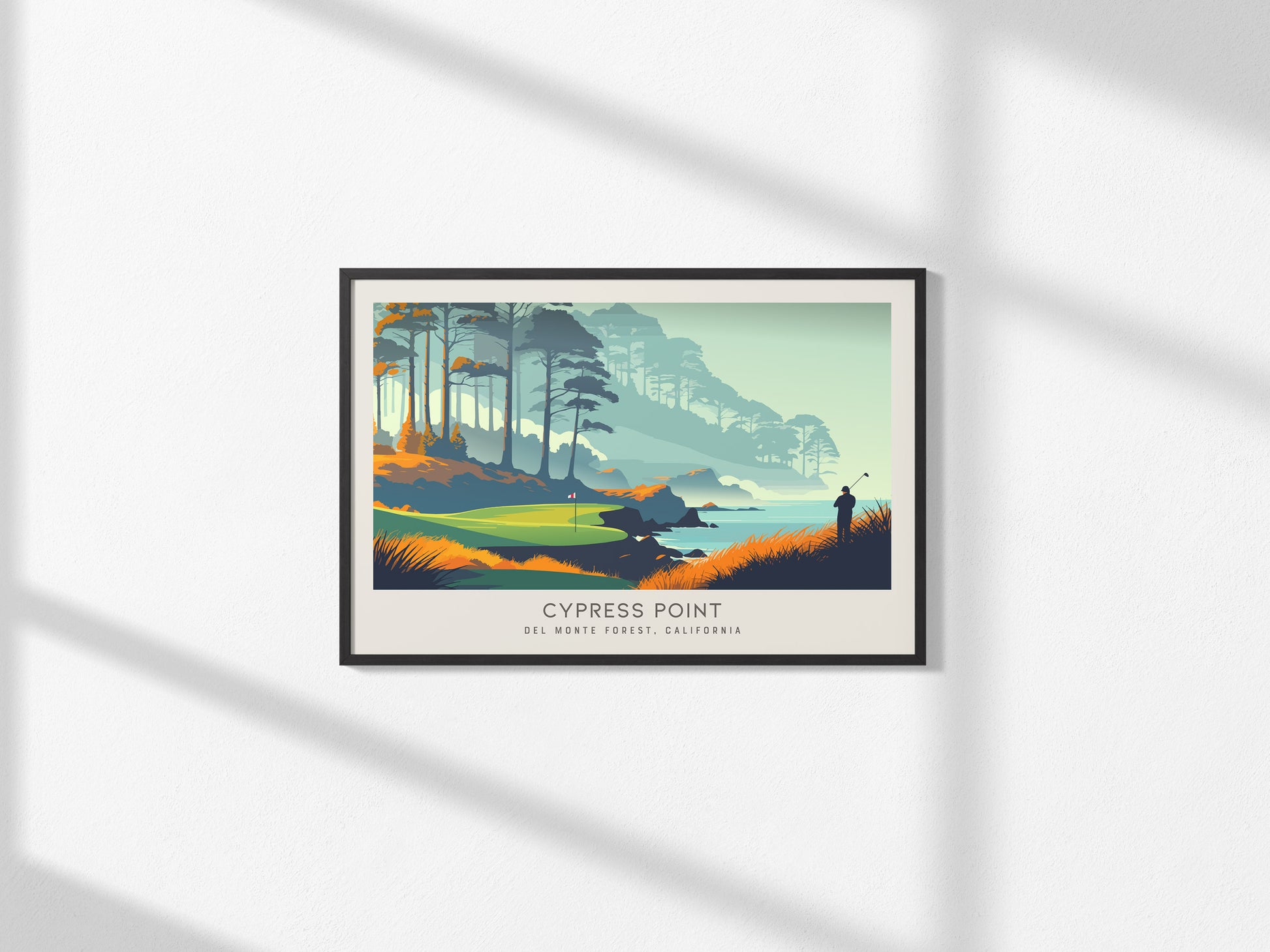 Cypress Point Landscape Matte Border Poster | Del Monte Forest, California Country Club Decor Golf Course Print — framed and
