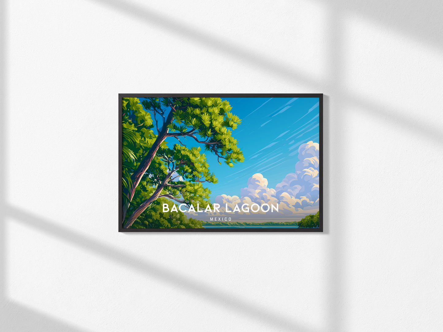 Bacalar Lagoon Landscape Poster | Mexico Vacation Wall Art Destination Print — framed and ready to hang, 2x3 in
