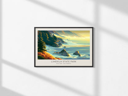 Limekiln State Park Landscape Matte Border Poster | Big Sur, California Coastal Beach Decor — framed and ready to hang, 2x3 i