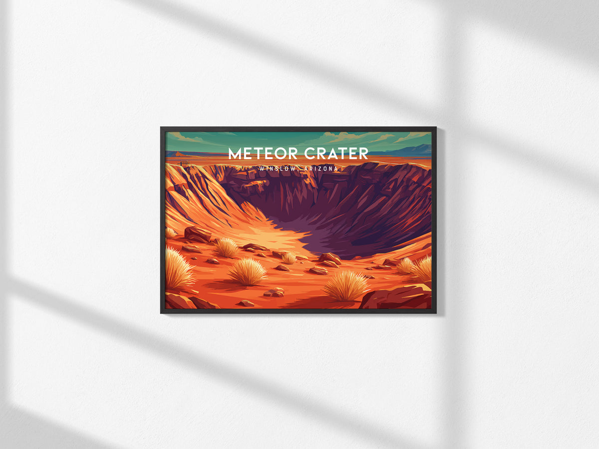 Meteor Crater Landscape Poster | Winslow, Arizona Framed or Unframed Vacation Wall Art — framed and ready to hang, 2x3 in