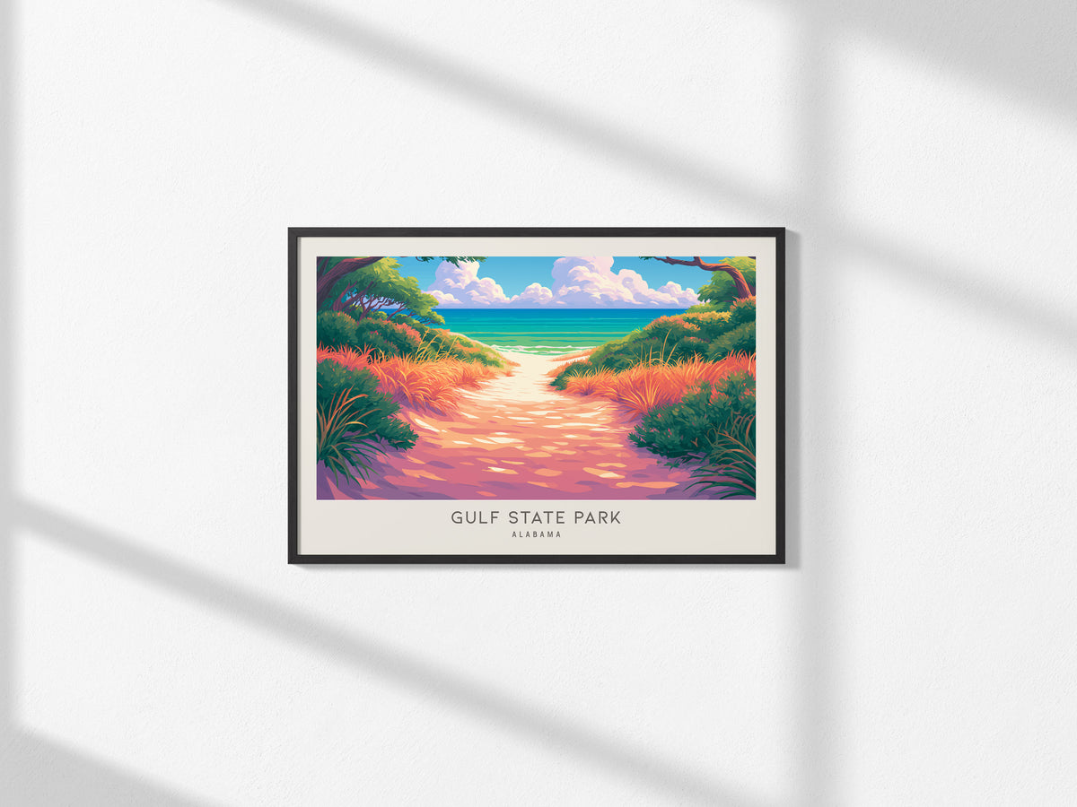 Gulf State Park Landscape Matte Border Poster | Alabama Vacation Wall Art Tropical Beach Print — framed and ready to hang, 2x