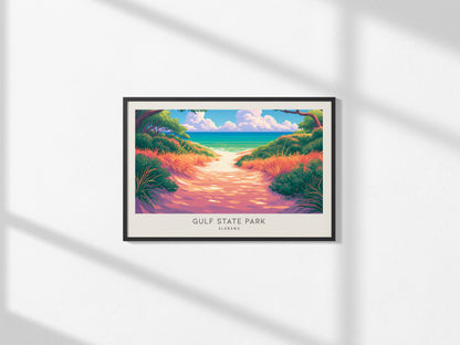Gulf State Park Landscape Matte Border Poster | Alabama Vacation Wall Art Tropical Beach Print — framed and ready to hang, 2x