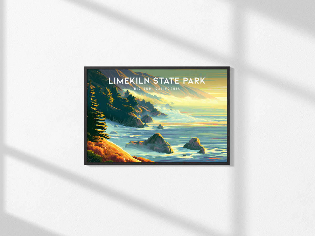 Limekiln State Park Landscape Poster | Big Sur, California Vacation Wall Art — framed and ready to hang, 2x3 in