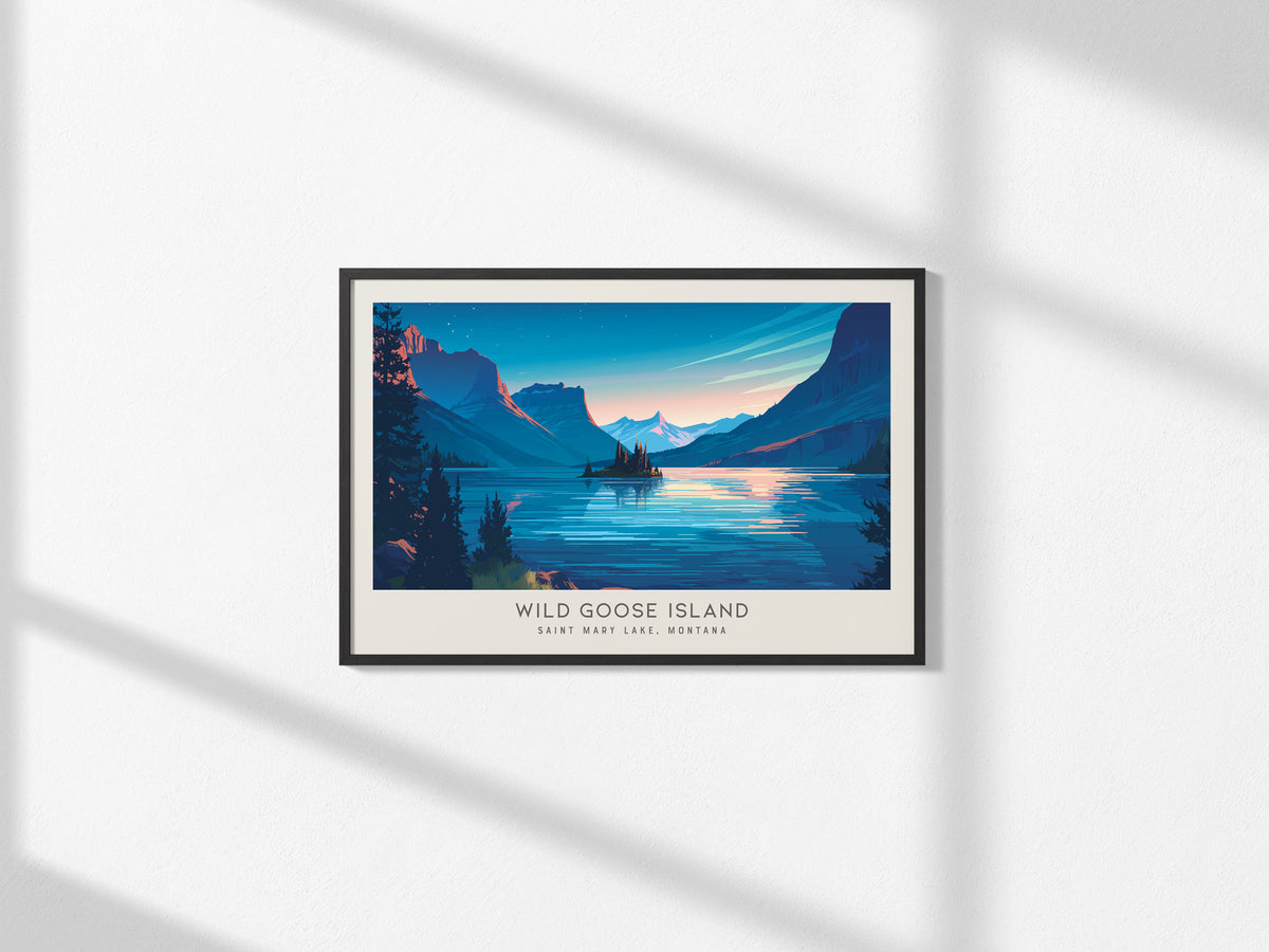 Wild Goose Island Landscape Matte Border Poster | Saint Mary Lake, Montana Destination Print — framed and ready to hang, 2x3