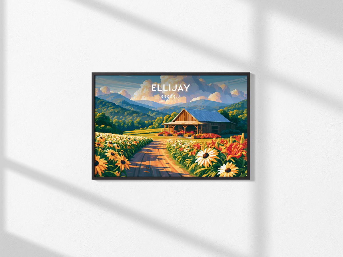 Ellijay Landscape Poster | Georgia Small Town Framed or Unframed Wall Art — framed and ready to hang, 2x3 in