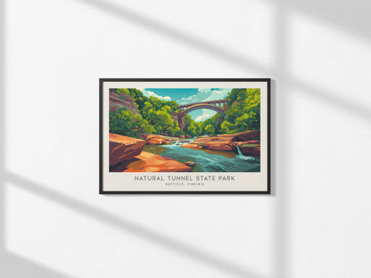 Natural Tunnel State Park Landscape Matte Border Poster | Duffield, Virginia Vacation Wall Art — framed and ready to hang, 2x