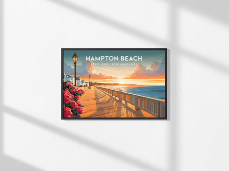 Hampton Beach Landscape Poster | State Park, New Hampshire Beach House Decor Wall Art — framed and ready to hang, 2x3 in