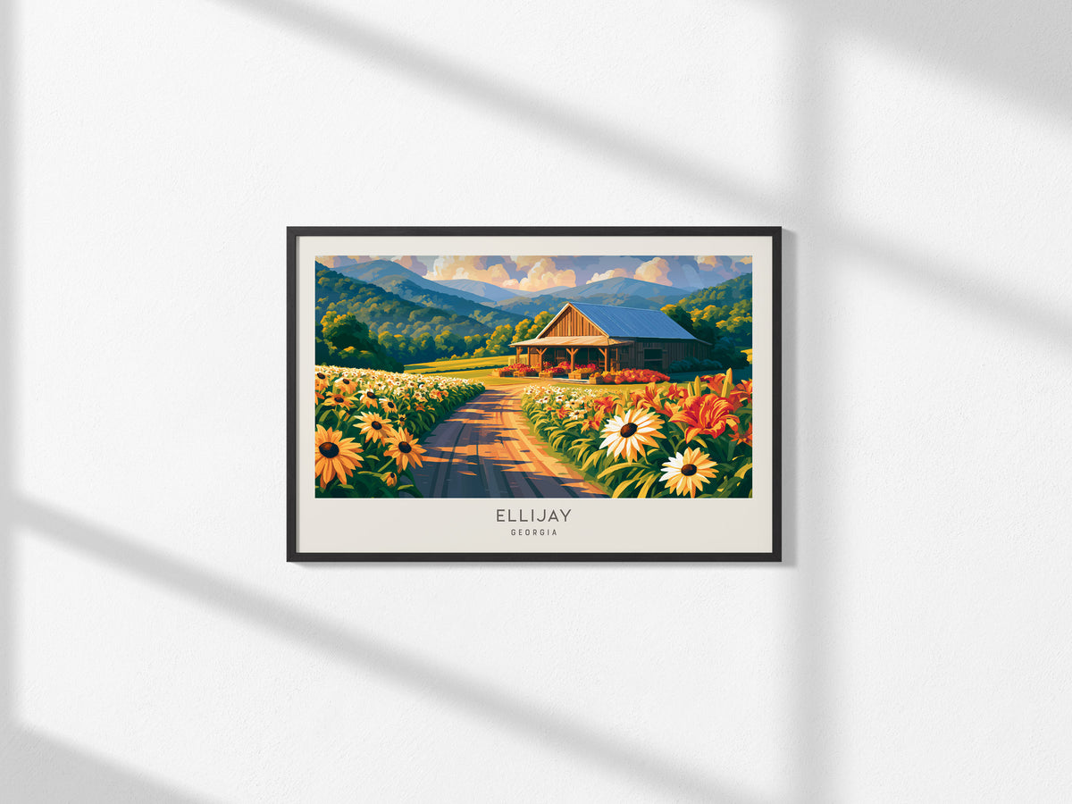 Ellijay Landscape Matte Border Poster | Georgia Destination Print Travel Wall Art — framed and ready to hang, 2x3 in