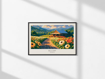 Ellijay Landscape Matte Border Poster | Georgia Destination Print Travel Wall Art — framed and ready to hang, 2x3 in