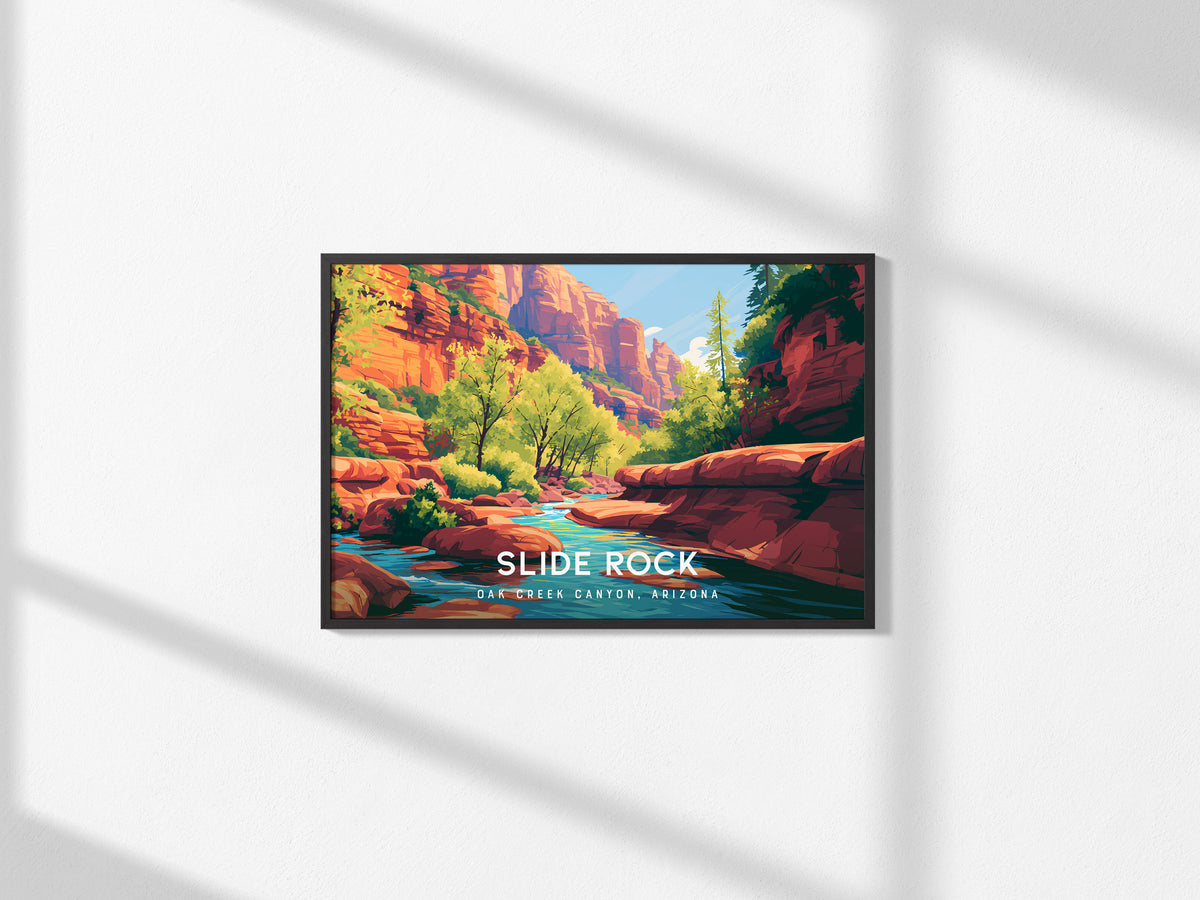 Slide Rock, Oak Creek Canyon, Arizona Landscape Poster | Desert Swimming Hole Destination Print Wall Art — framed and ready t