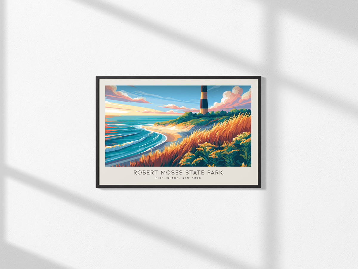 Robert Moses State Park Landscape Matte Border Poster | Fire Island, New York Travel Wall Art — framed and ready to hang, 2x3