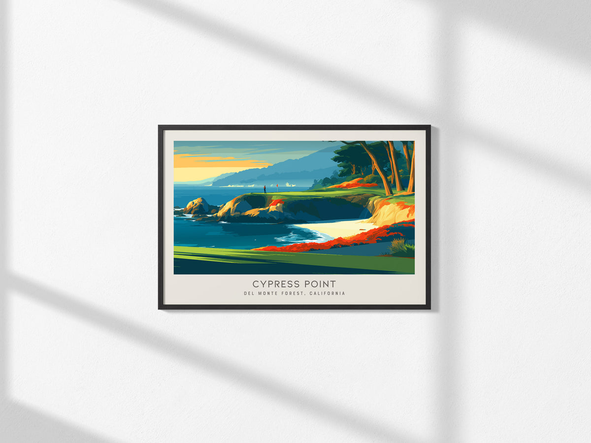 Cypress Point Landscape Matte Border Poster | Del Monte Forest, California Country Club Decor Golf Course Print — framed and