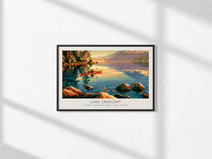 Lake Crescent Landscape Matte Border Poster | Olympic National Park, Washington Travel Wall Art — framed and ready to hang, 2