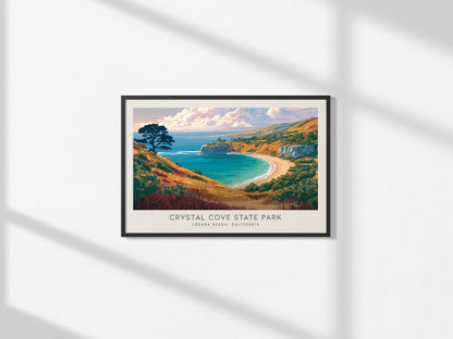 Crystal Cove State Park Landscape Matte Border Poster | Beach House Decor Laguna Beach, California Vacation Wall Art — framed