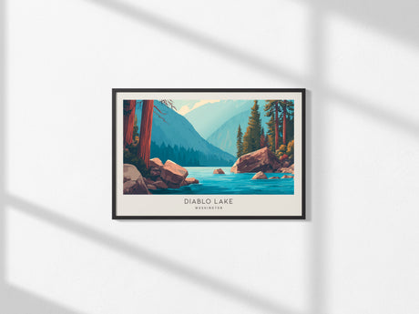 Diablo Lake Landscape Matte Border Poster | Washington Framed or Unframed Travel Gift — framed and ready to hang, 2x3 in