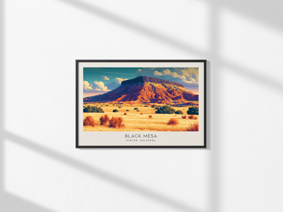 Black Mesa Landscape Matte Border Poster | Kenton, Oklahoma Travel Wall Art — framed and ready to hang, 2x3 in