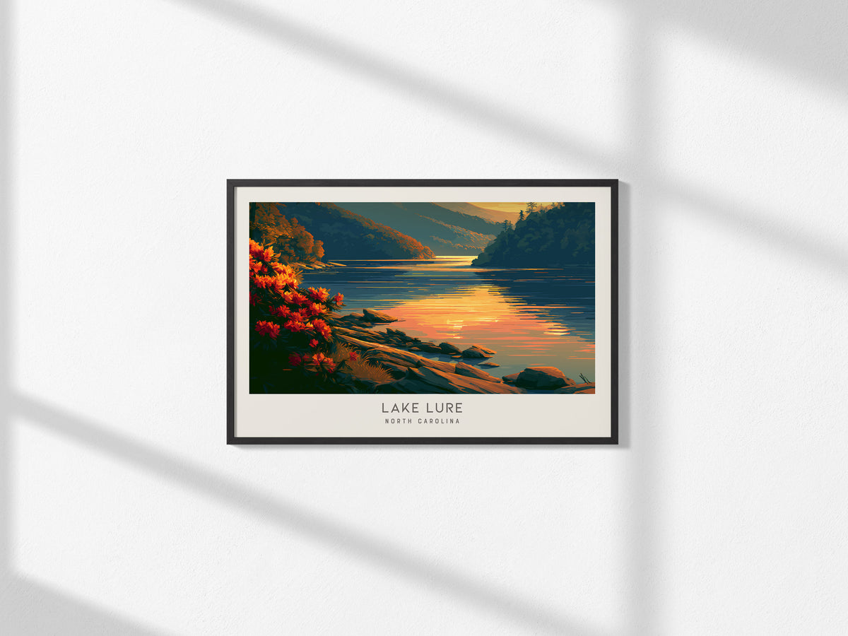 Lake Lure Landscape Matte Border Poster | North Carolina Travel Wall Art — framed and ready to hang, 2x3 in