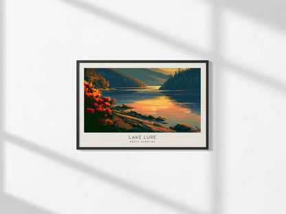 Lake Lure Landscape Matte Border Poster | North Carolina Travel Wall Art — framed and ready to hang, 2x3 in