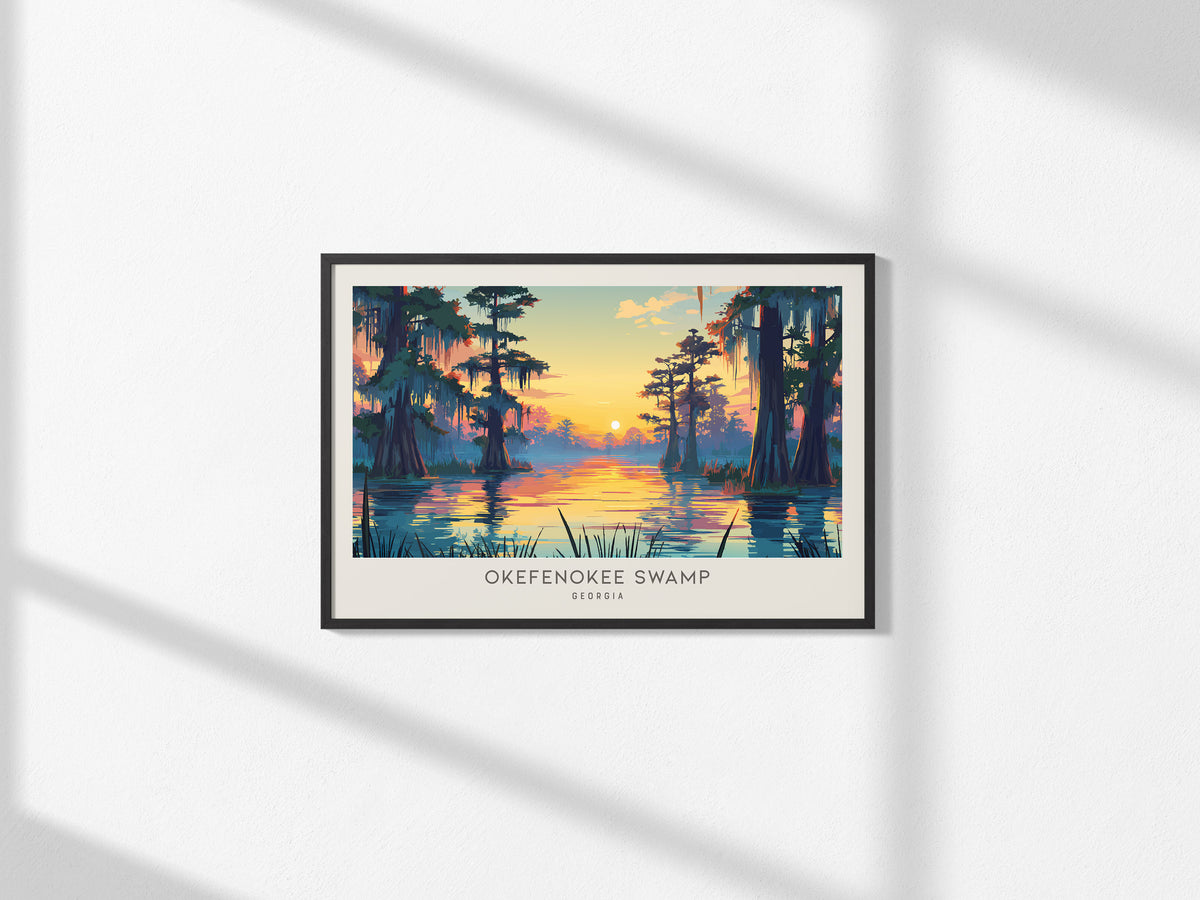 Okefenokee Swamp Landscape Matte Border Poster | Georgia Destination Print Travel Wall Art — framed and ready to hang, 2x3 in