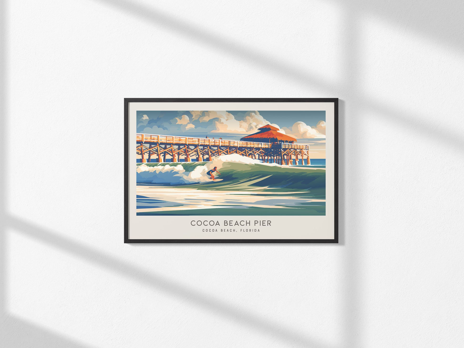 Cocoa Beach Pier Landscape Matte Border Poster | Travel Wall Art — framed and ready to hang, 2x3 in