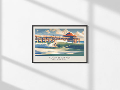 Cocoa Beach Pier Landscape Matte Border Poster | Travel Wall Art — framed and ready to hang, 2x3 in