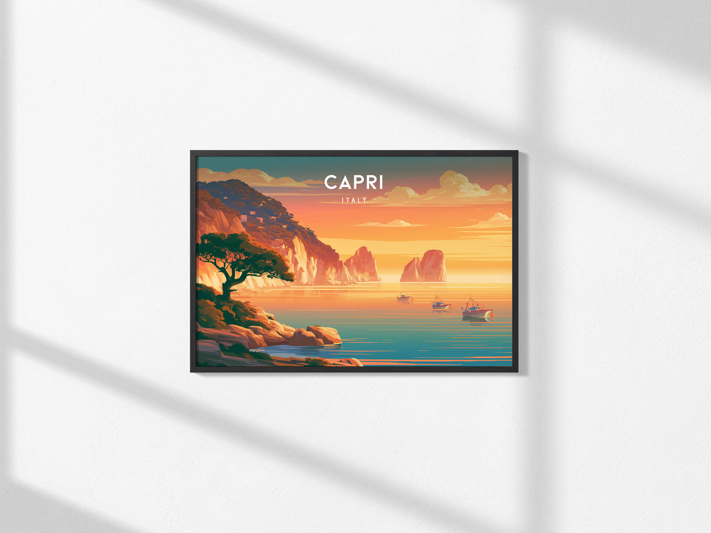 Capri Landscape Poster | Italy Destination Print Framed or Unframed Wall Art — framed and ready to hang, 2x3 in