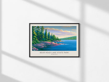 Bear Head Lake State Park Landscape Matte Border Poster | Minnesota Vacation Wall Art — framed and ready to hang, 2x3 in