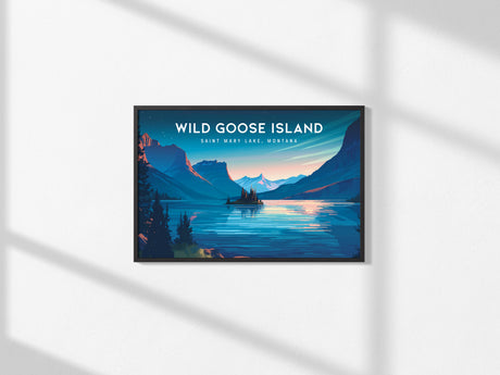 Wild Goose Island Landscape Poster | Saint Mary Lake, Montana Framed or Unframed Vacation Wall Art — framed and ready to hang