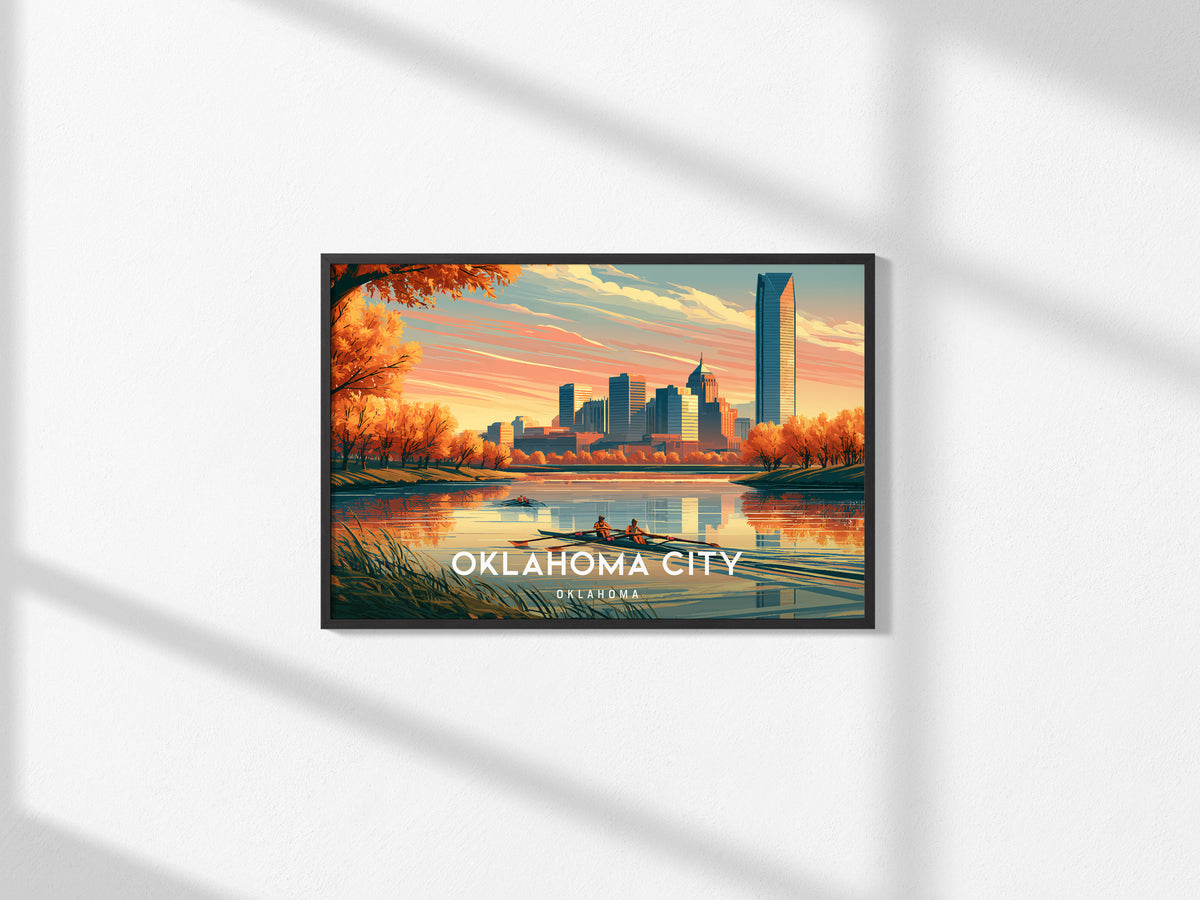 Oklahoma City, Oklahoma Landscape Poster | Vibrant Downtown Skyline Vacation Wall Art — framed and ready to hang, 2x3 in