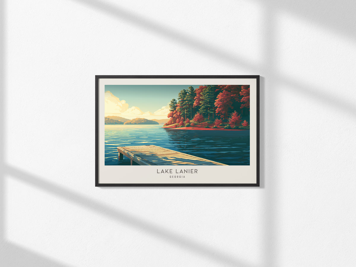 Lake Lanier Landscape Matte Border Poster | Georgia Travel Gift Framed or Unframed — framed and ready to hang, 2x3 in