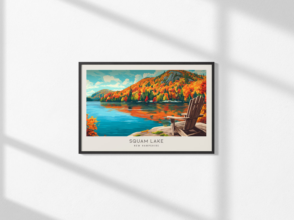 Squam Lake Landscape Matte Border Poster | New Hampshire Destination Print — framed and ready to hang, 2x3 in