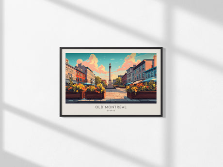 Old Montreal Landscape Matte Border Poster | Quebec Travel Gift & Historic District Wall Art — framed and ready to hang, 2x3