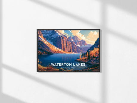 Waterton Lakes Landscape Poster | National Park Vacation Wall Art — framed and ready to hang, 2x3 in