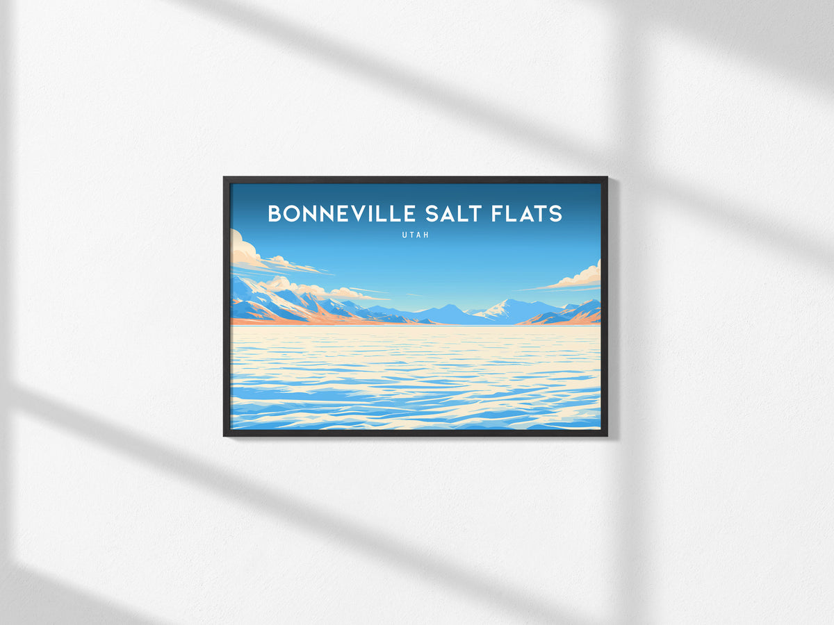 Bonneville Salt Flats Landscape Poster | Utah Endless White Expanse Travel Wall Art — framed and ready to hang, 2x3 in